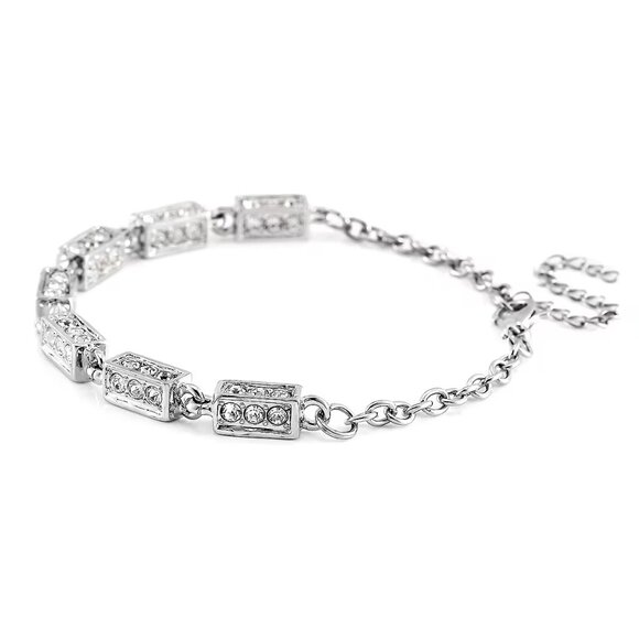 NEW Simulated Diamond Bracelet in Silvertone Fits up to 7.5" Wrist - Picture 2 of 3